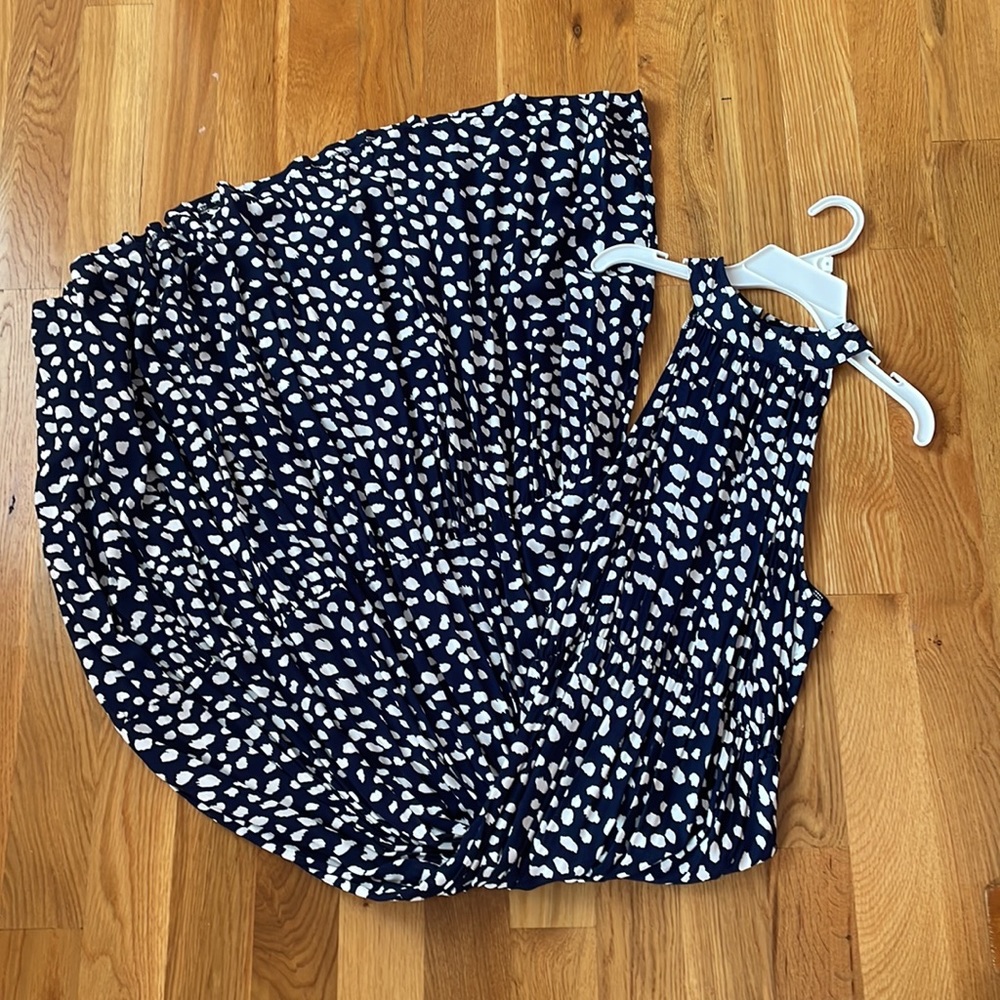 Navy blue and white dot sleeveless dress